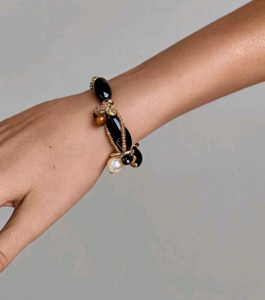 Black Onyx Golden Shield Bracelet