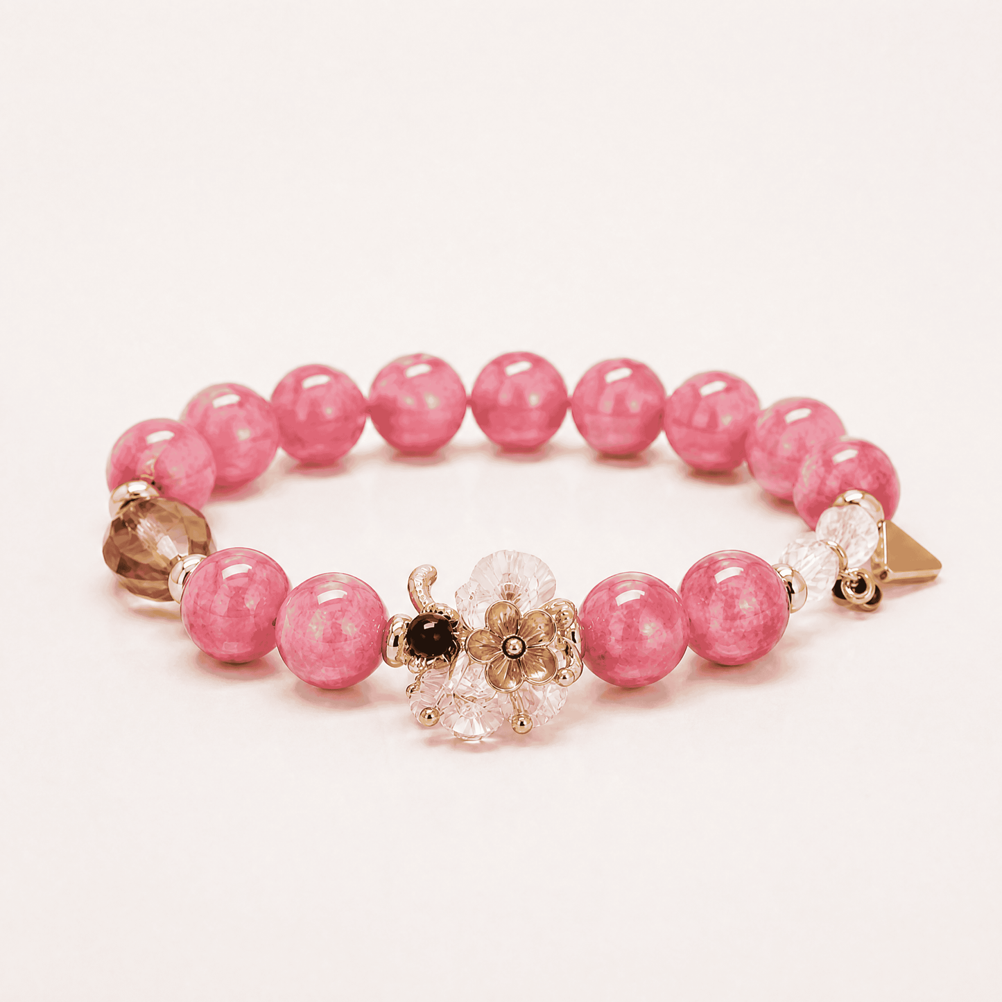Rose Smoky Quartz & Clear Quartz Flower Bracelet