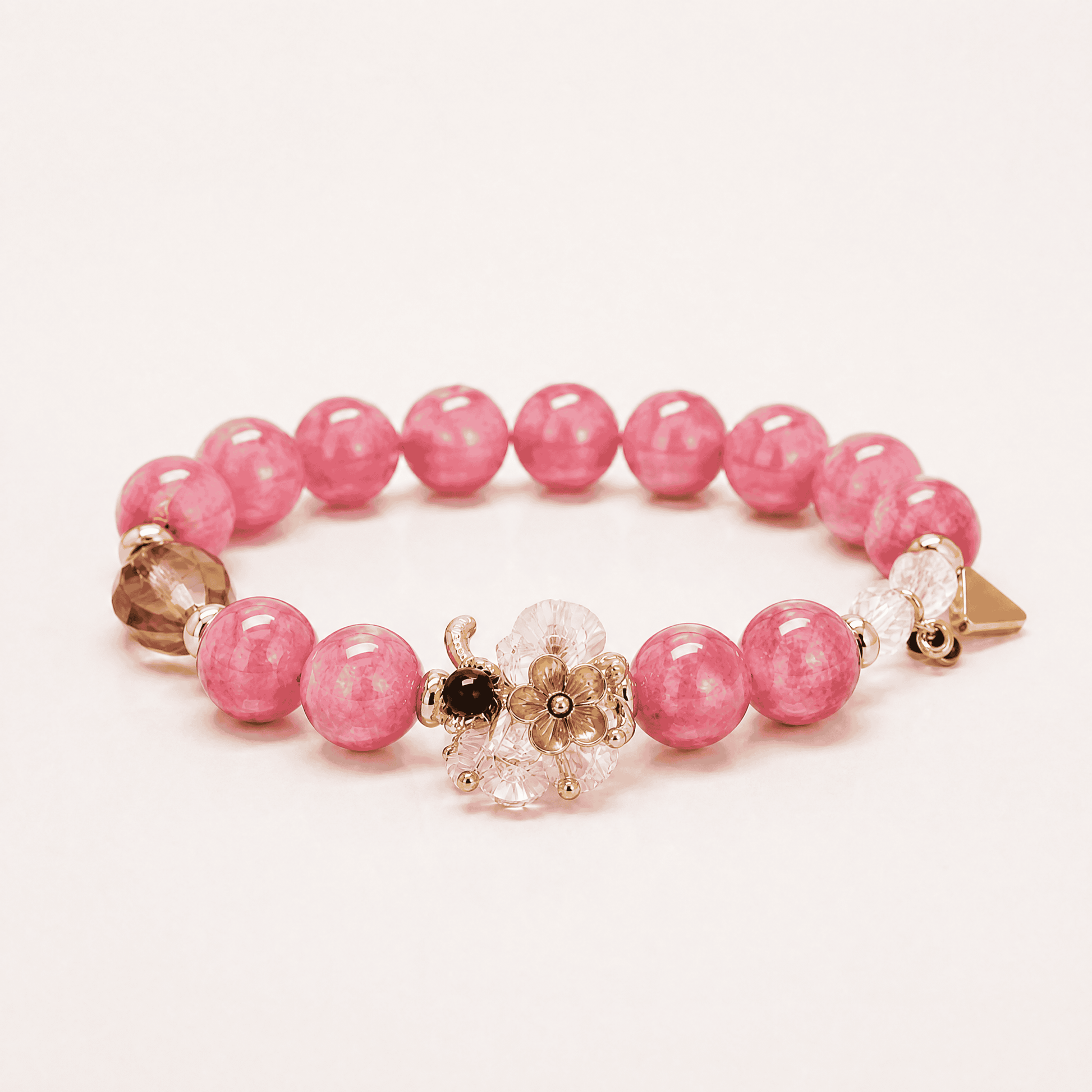 Rose Smoky Quartz & Clear Quartz Flower Bracelet
