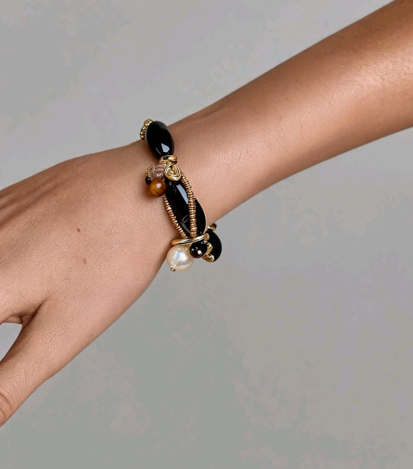 Black Onyx Golden Shield Bracelet