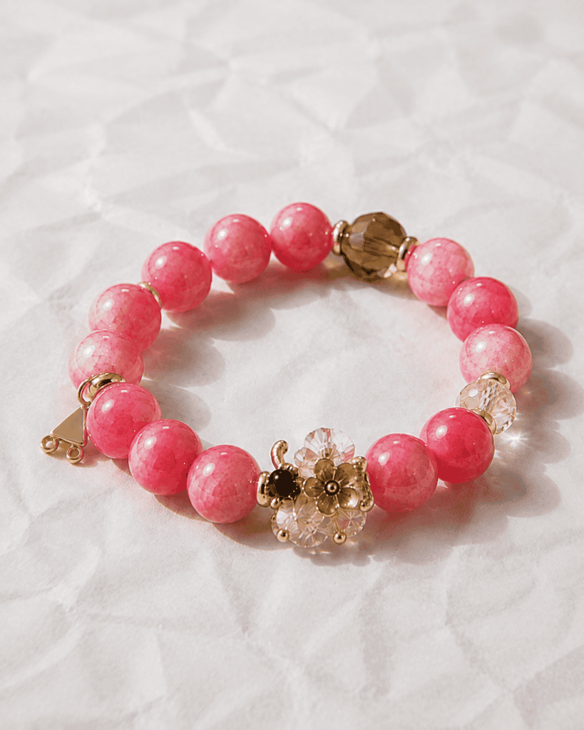 Rose Smoky Quartz & Clear Quartz Flower Bracelet