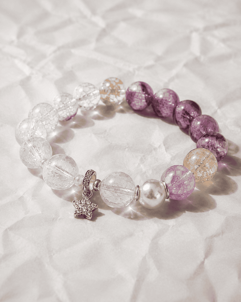 Peach Crystal, Clear Quartz & Amethyst Star Bracelet