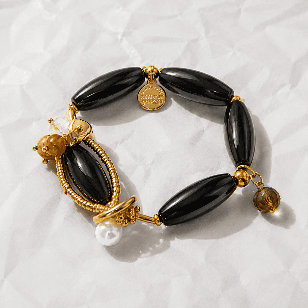 Black Onyx Golden Shield Bracelet