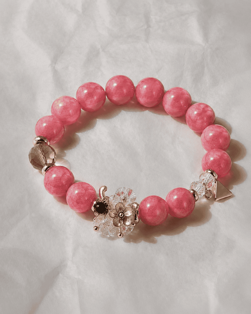 Rose Smoky Quartz & Clear Quartz Flower Bracelet