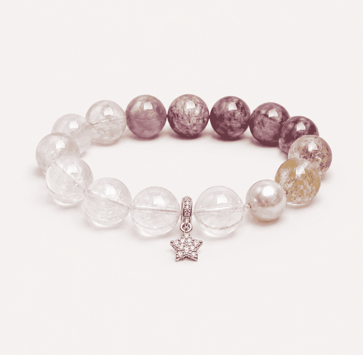 Peach Crystal, Clear Quartz & Amethyst Star Bracelet