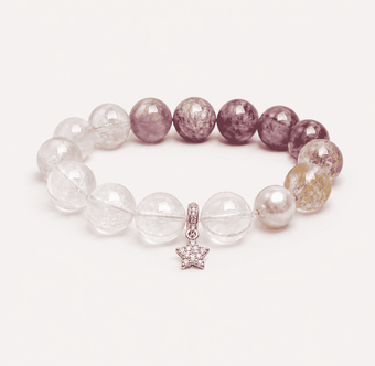 Peach Crystal, Clear Quartz & Amethyst Star Bracelet