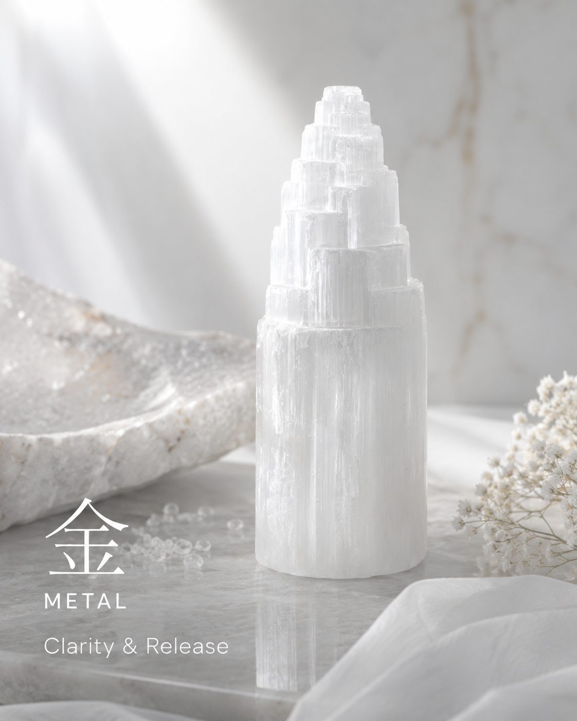 Metal element crystal feng shui decor for clarity and release