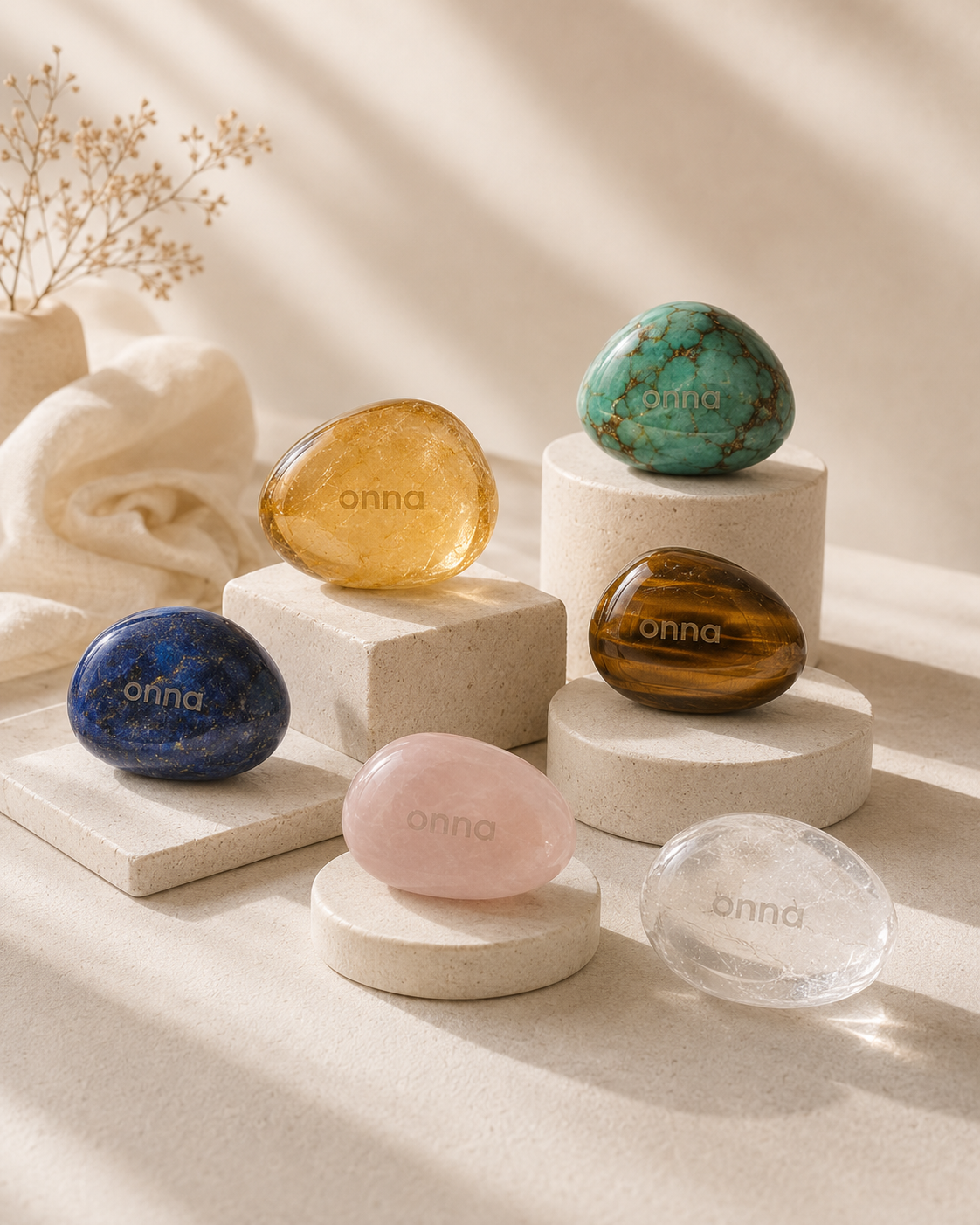 Mindful crystal palm stones for feng shui balance