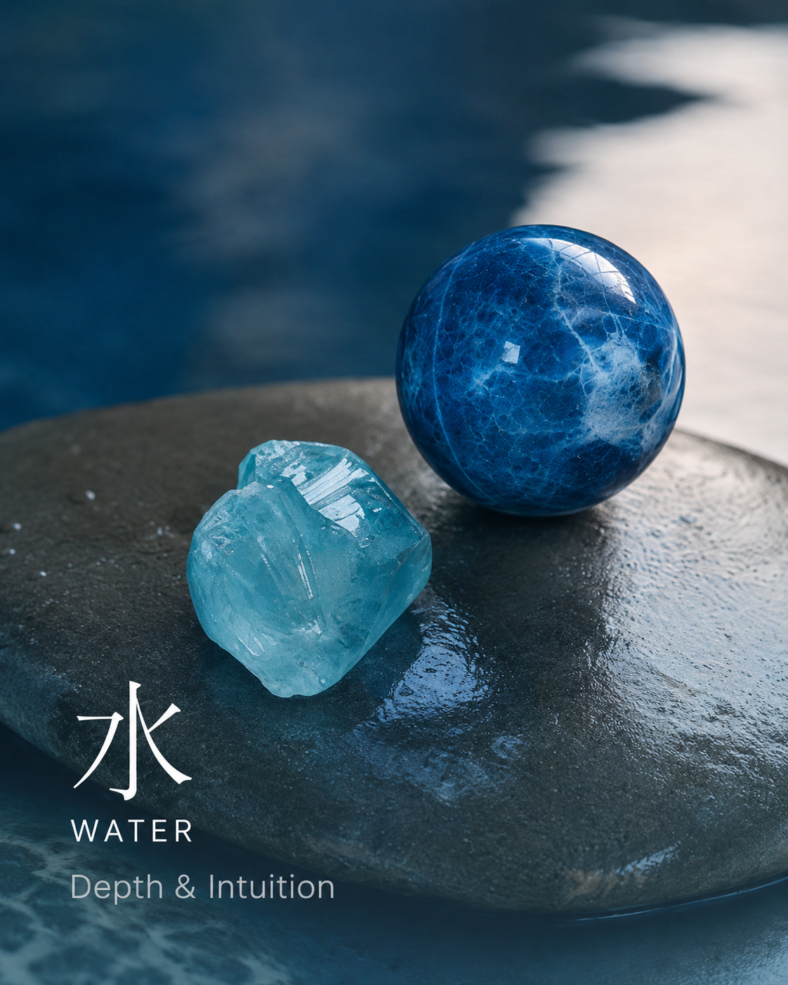 Water element crystal feng shui decor for depth and intuition