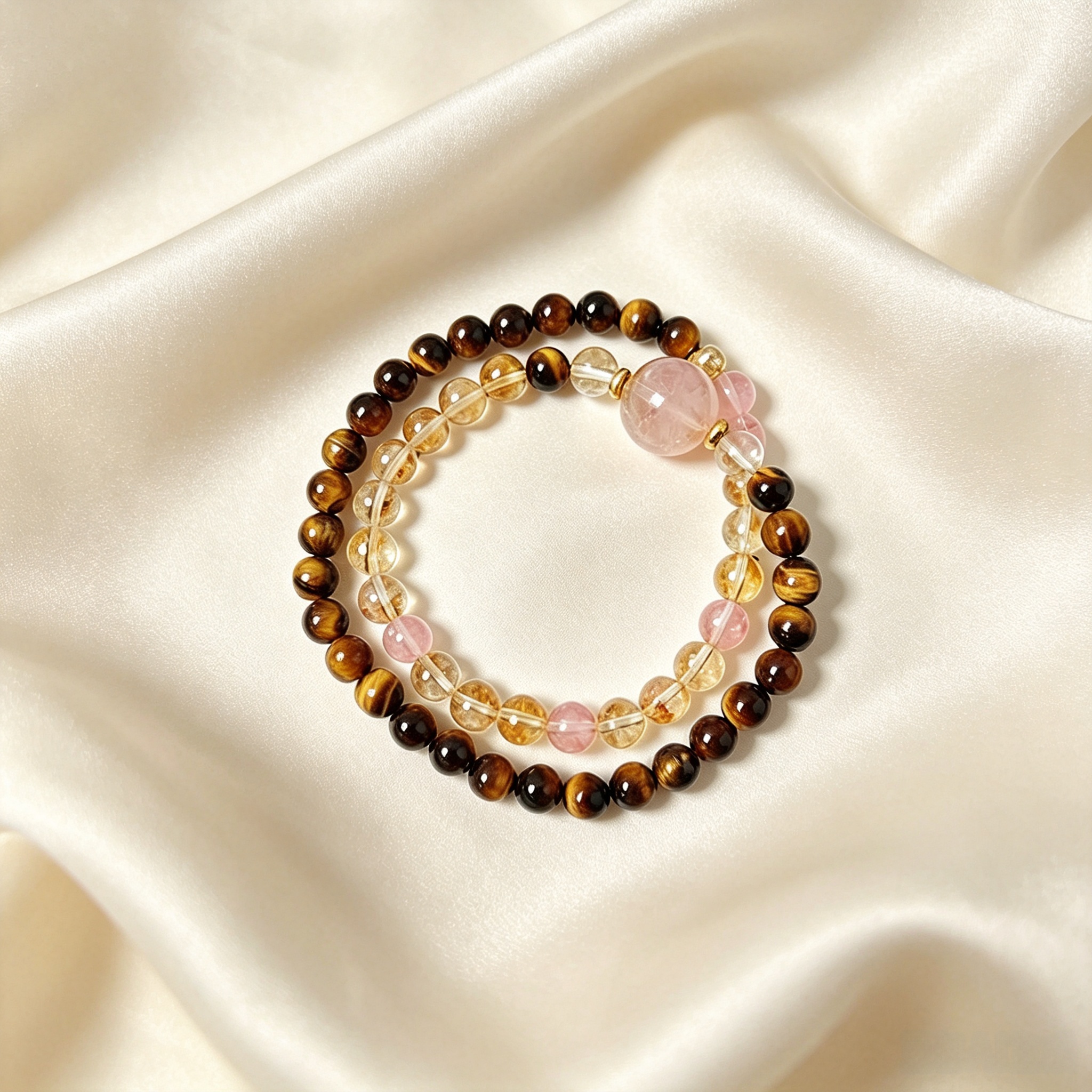 Tiger's Eye & Golden Quartz Double Wrap Bracelet - Image 2