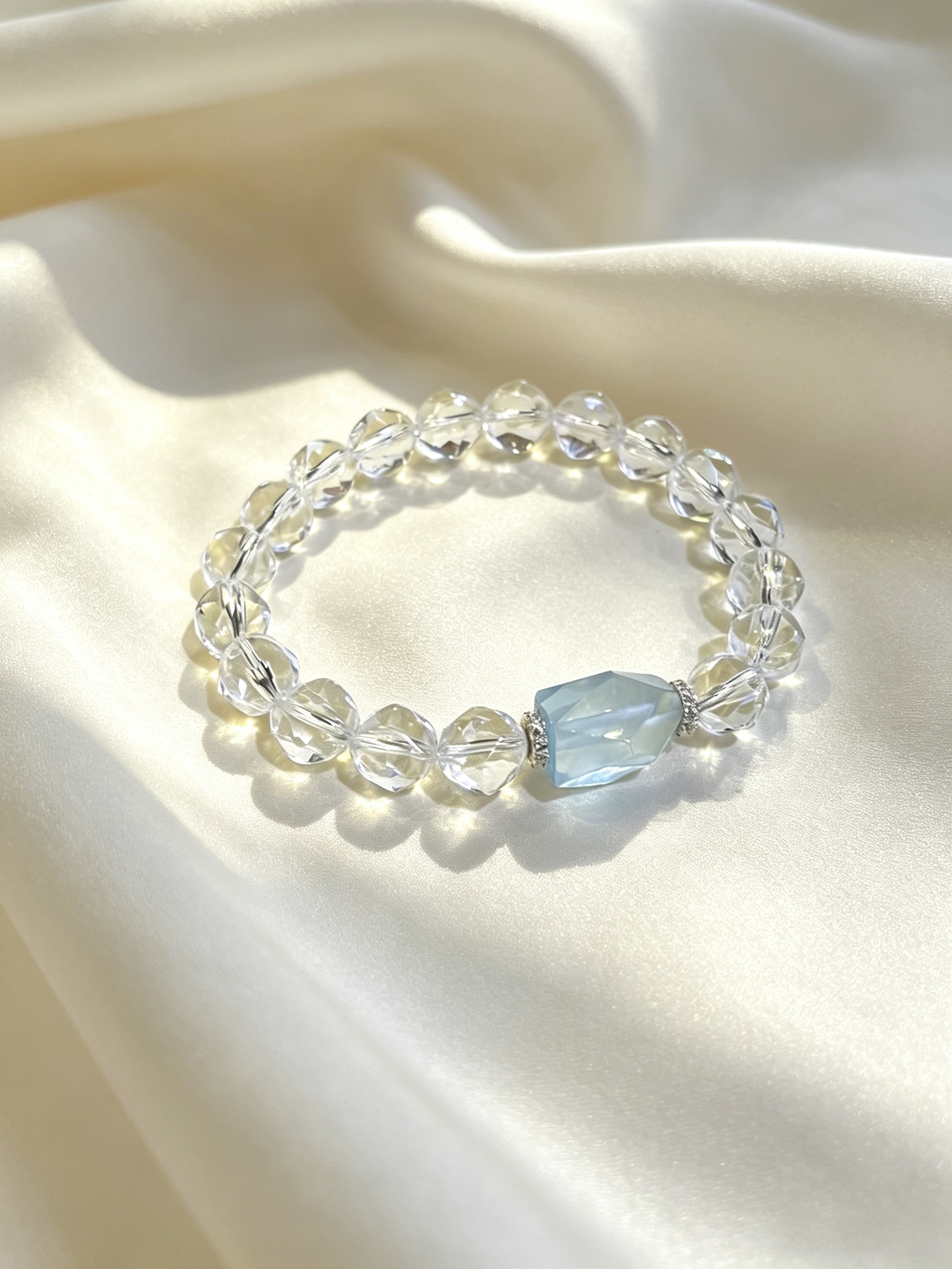 Faceted Clear Quartz & Aquamarine Bracelet - Image 2
