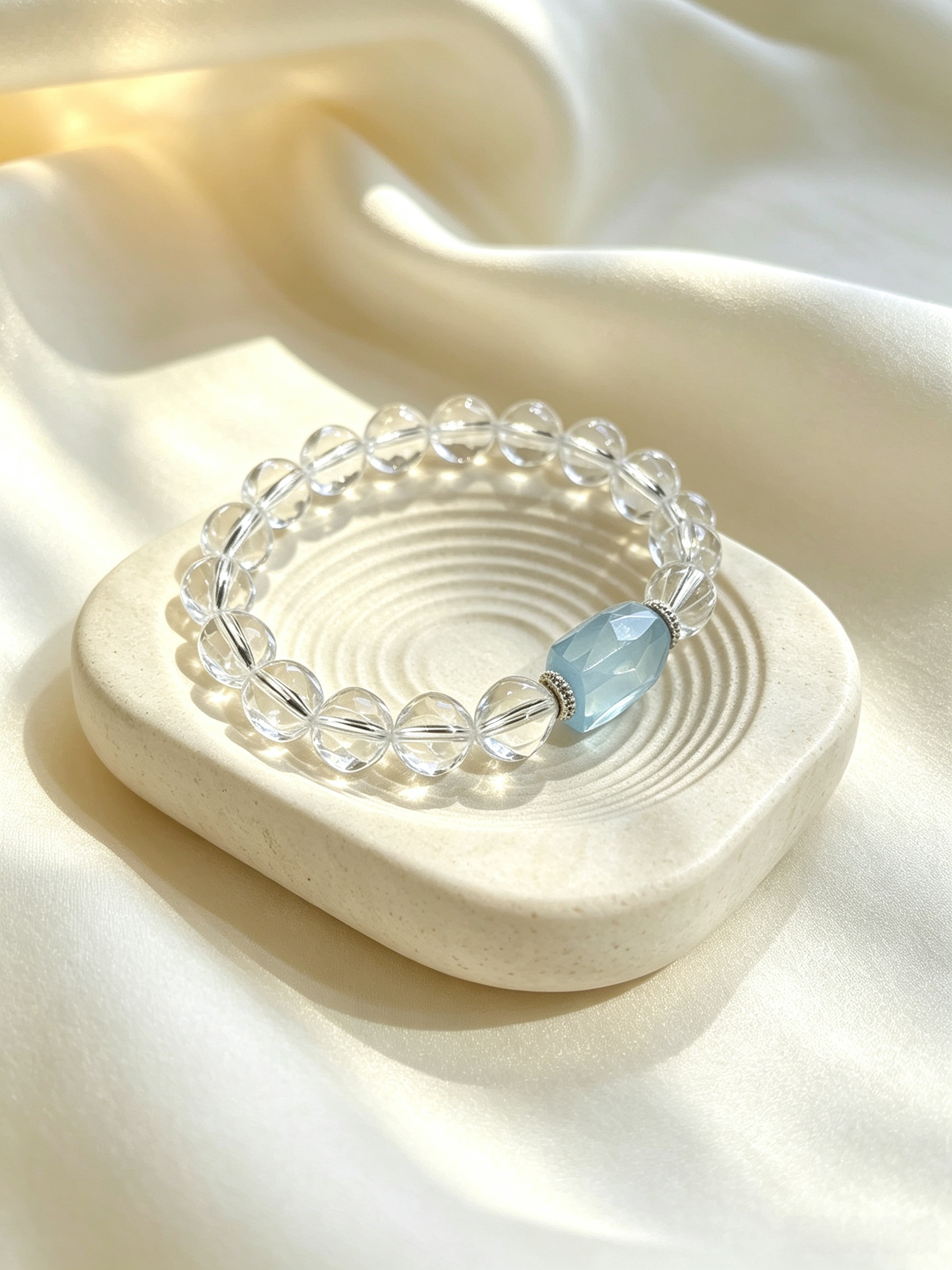 Faceted Clear Quartz & Aquamarine Bracelet - Image 3