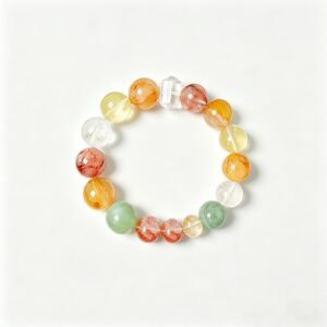 Colorful gemstone love bracelet with various semi-precious stones.