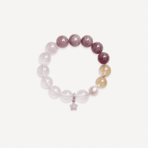 Elegant bracelet with clear quartz, amethyst, and pearl beads with star charm.