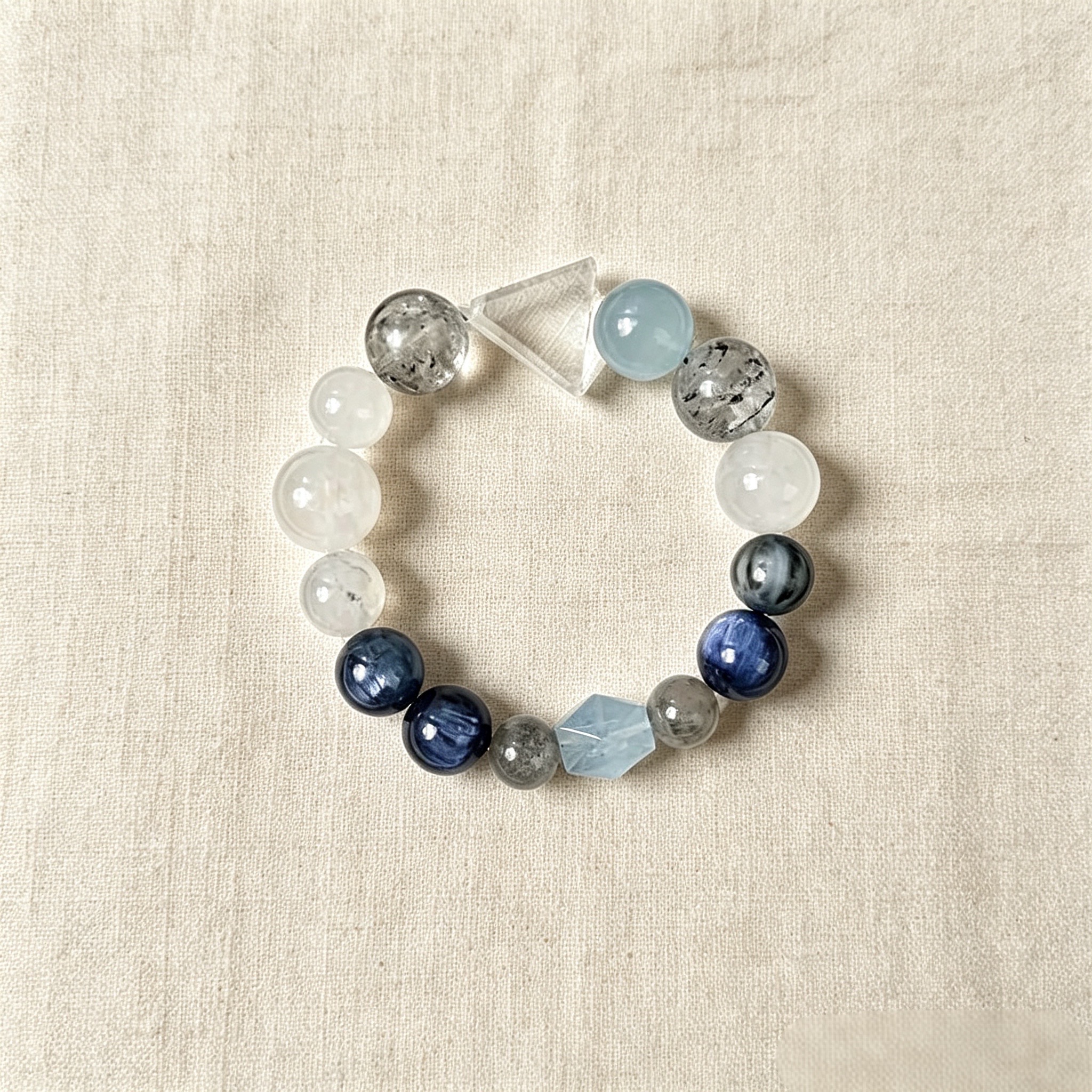Aquamarine & Clear Quartz Triangle Bracelet1 - Image 2