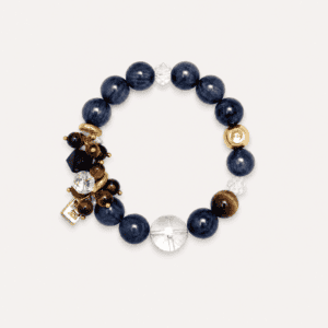 Elegant beaded bracelet with blue, clear, and gold accents from Onna.