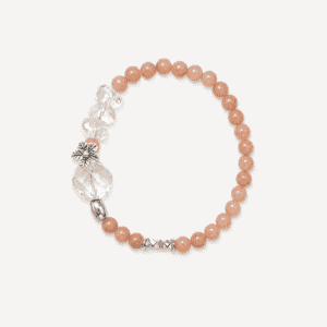 Elegant crystal bracelet with moonlight clear quartz and milk tea beads for spiritual healing.