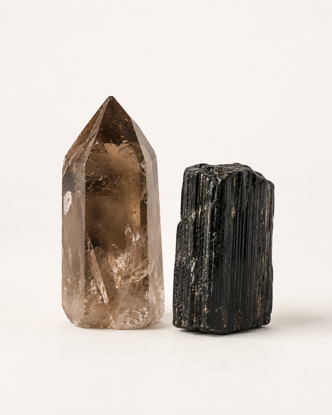 Smoky quartz and black tourmaline crystals for grounding energy