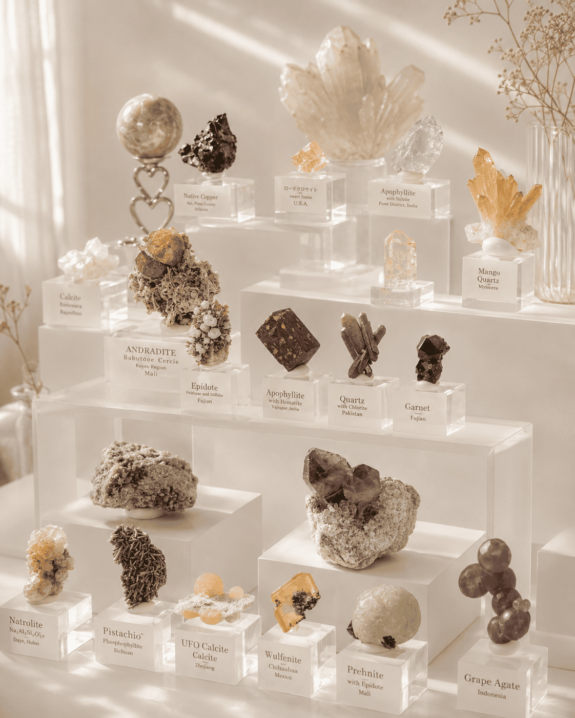 Five elements feng shui crystal display