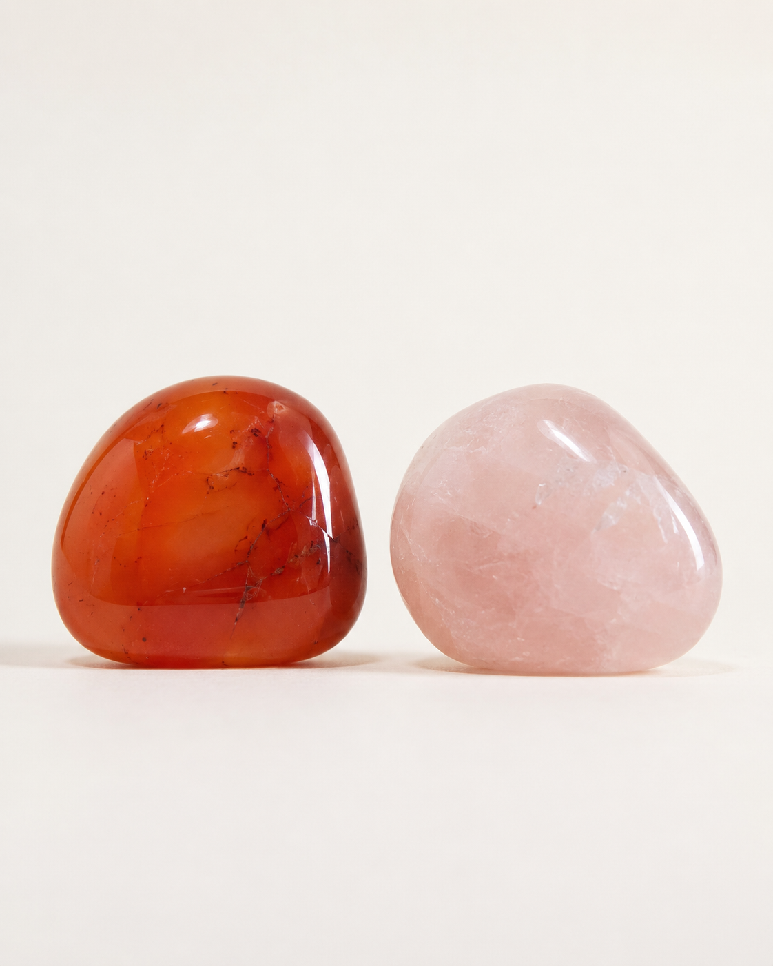 Carnelian and rose quartz crystals for passion and heart energy